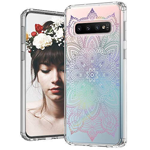 MOSNOVO Galaxy S10 Case, Gradient Rainbow Henna Mandala Pattern Clear Design Printed Transparent Plastic Back Case with TPU Bumper Protective Case Cover for Samsung Galaxy S10