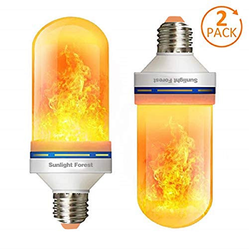 OMK - LED Flame Effect Fire Light Bulbs - Newest Upgraded 4 Modes Flickering Fire Simulated Lamps - E26 Base LED Bulb - Energy Efficient Fire Lights for Indoor/Outdoor Decoration (Sunlight Forest 2)