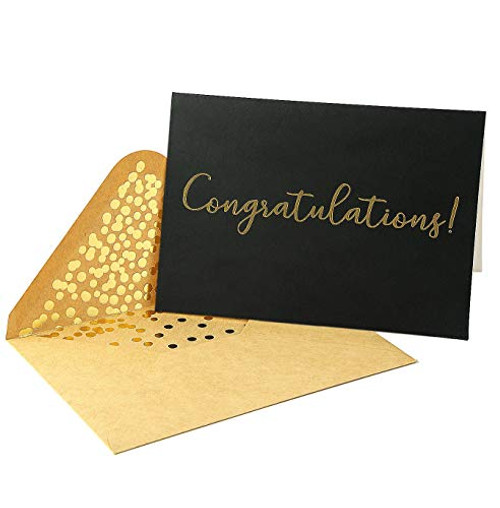 50 Pack Congratulations Card  Elegant Greeting Cards With Congratulations Embossed In Gold Foil Letters  For Engagement, Graduation, Wedding - 52 Kraft Envelopes Included  4 x 5.75" - Black