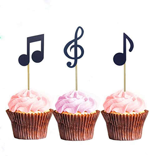 Morndew 24 PCS Music Note Cupcake Toppers for Music Party Rock Star Party Birthday Party Baby Shower Wedding Party Decorations