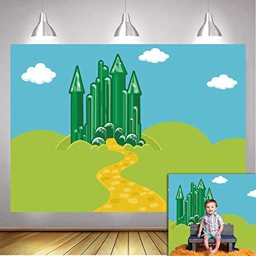RUINI Wizard of Oz Yellow Brick Road Leading Into Emerald City Backdrop Wizard of Oz Cartoon Theme Backdrop 7x5FT
