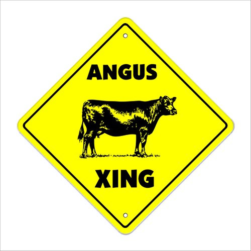 Angus Crossing Sign Zone Xing | Indoor/Outdoor | 14" Tall Plastic Sign cattle cow steer beef steak meat