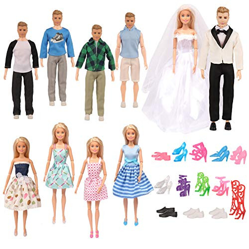 SOTOGO 36 Pieces Doll Clothes Set Include 10 Set Doll Groom Suit, Wedding Dress, Casual Wearing Clothes and 13 Pair Shoes for Barbie and Ken Dolls SOTOGO 36 Pieces Doll Clothes Set Include 10 Set Doll Groom Suit, Wedding Dress, Casual Wearing Clothes and 13 Pair Shoes for Barbie and Ken Dolls
