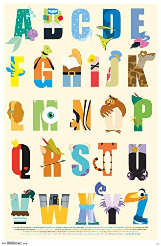 Trends International Disney Characters as The Alphabet Clip Wall Poster, 22.375" x 34", Poster & Clip Bundle