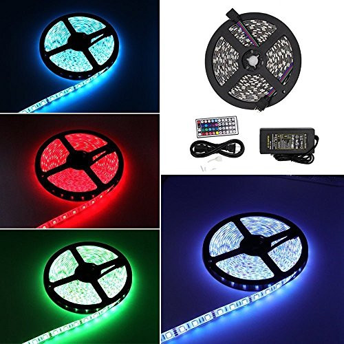 AVEKI LED Strip lights, 5M SMD 5050 RGB 300LEDs Waterproof Strip Lights Color Changing Flexible Light Strip Kit DC 12V Power Supply + 44Key IR Remote Controller for Car Ceiling Outdoor (Multi-colored) AVEKI LED Strip lights, 5M SMD 5050 RGB 300LEDs Waterproof Strip Lights Color Changing Flexible Light Strip Kit DC 12V Power Supply + 44Key IR Remote Controller for Car Ceiling Outdoor (Multi-colored)