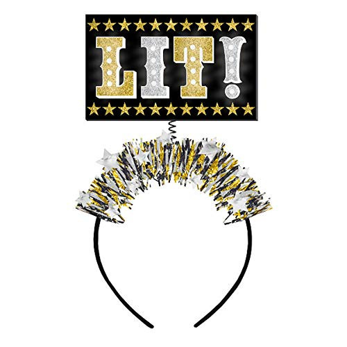 New Year's"Lit!" Light-Up Headband, Black, Silver, Gold, 6 Ct