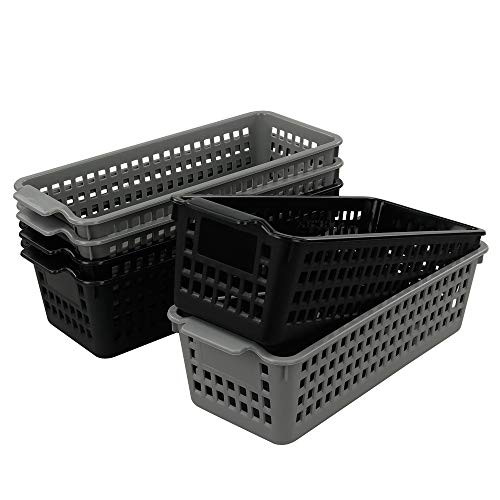 Vababa Plastic Desk Organizer, Slim Storage Basket, Pack of 6 (Black & Grey)