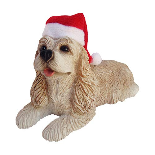 Sandicast Buff Cocker Spaniel with Santa Hat Christmas Ornament