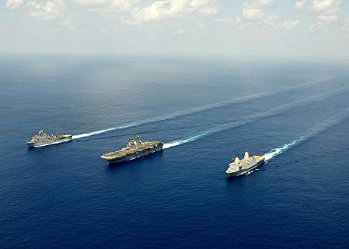 USS Pearl Harbor USS Makin Island and USS New Orleans transit the Indian Ocean Poster Print by Stocktrek Images (17 x 11)
