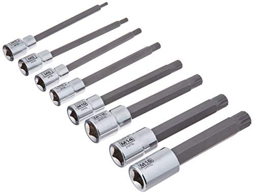 8Pc 3/8" & 1/2" Dr Chrome Long Triple Square Bit Socket Rail