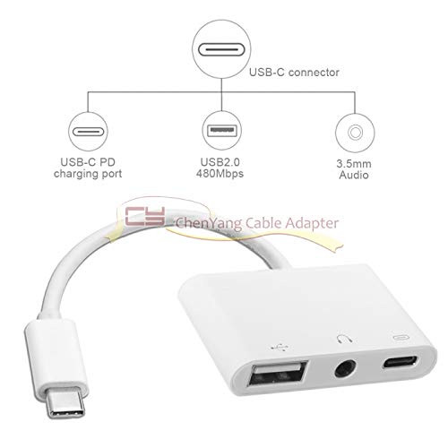 CY USB-C Type-C to 3.5mm Earphone AUX Audio & USB 2.0 Female Type C Adapter for Cell Phone Tablet