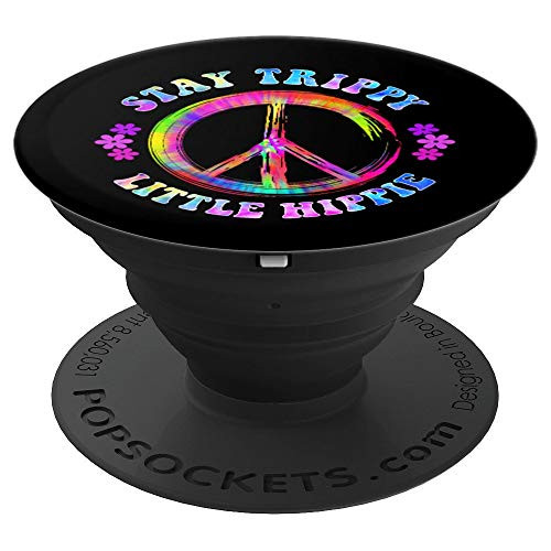 Stay Trippy Little Hippie Peace Sign Rainbow Flowers - PopSockets Grip and Stand for Phones and Tablets