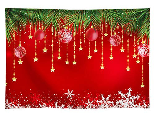 Allenjoy Soft Durable Fabric 7x5ft Winter Red Christmas Photography Backdrop Snowflake Xmas Ball New Year Party Background Family Decoration Backdrop Photo Booth Studio Props