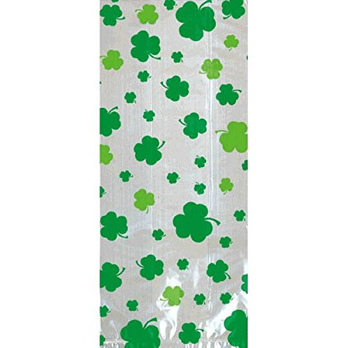 Amscan 378965 St. Patrick's Day Large Cello Party Bags, 11 1/2"H x 5"W x 3 1/4"D, Green