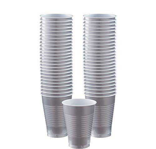 Amscan Reusable Silver Plastic Cups Big Party Pack, 12 Oz., 50 Ct.