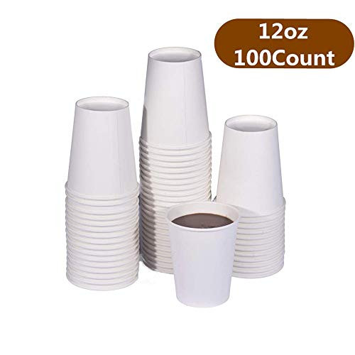 100 Pack 12 oz. White Paper Hot Cold Cups Disposable Coffee Beverages Cups Party Cups for Hot and Cold Drinks