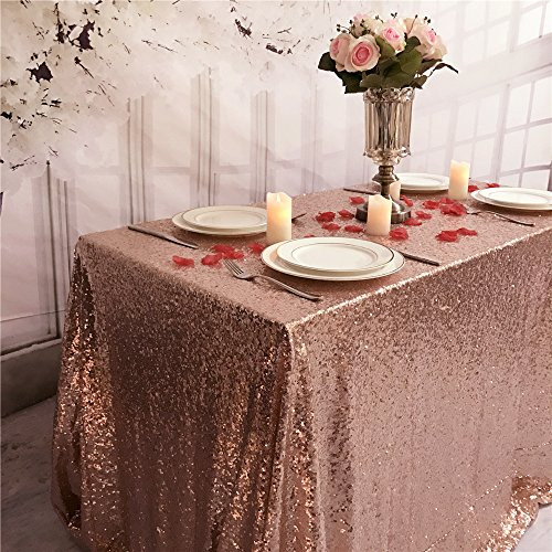 TRLYC 50" 85" Rose Gold Sequin Table Cloth Luxurious Sequin Overlay for Wedding