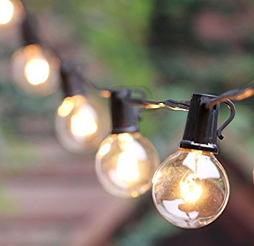 Outdoor G40 String Lights, Vintage Backyard Patio Lights with 25 Clear Globe Bulbs-UL listed for Indoor/Outdoor Use, Globe Wedding Light String, Umbrella String Lights 25FT(Same as Brightown)