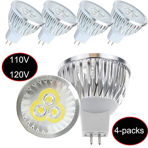 MR16 GU5.3 110V 120V 3W LED Spot Light lamp Bulb Replacement 20W 35W Halogen Bulb Equivalent 2700 Kelvin Soft Warm White for recessed Track Lighting (Warm White 4packs)