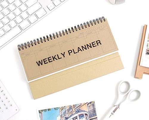 2YOUNG Kraft Standing Weekly Planner - Wirebound Kraft Undated Weekly Desk Planner Scheduler (Craft)