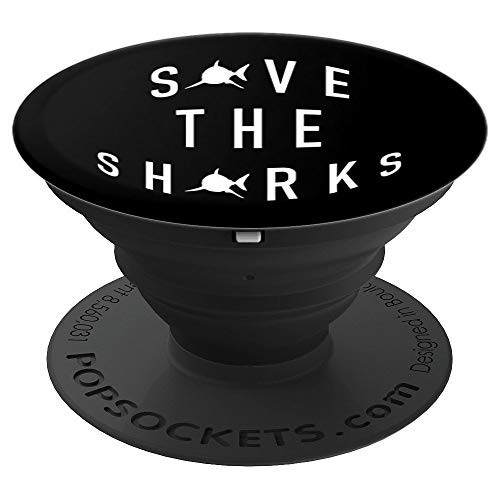 Save The Sharks Black Cool Sea Ocean Animal Shark Lover Gift - PopSockets Grip and Stand for Phones and Tablets