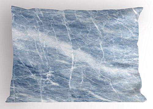 Ambesonne Marble Pillow Sham, Pale Blue Marble Pattern with White Cracks on Its Surface Geography Stone, Decorative Standard Size Printed Pillowcase, 26" X 20", Blue White