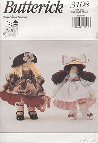OOP Butterick Pattern 3108. 19" Annie Apple Cheeks Rag Doll & Clothes. Designs by Ginger Snap Junction
