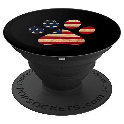 Paw Print American Flag Pop-Socket Dog Cat Mom Dad Gift - PopSockets Grip and Stand for Phones and Tablets