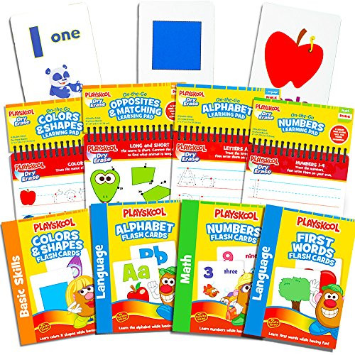 Playskool Flash Cards and Learning Pad Super Set -- 4 Flashcards Packs, 4 Write and Wipe Pads (Alphabet, Numbers, Colors and Shapes, Opposites, First Words)