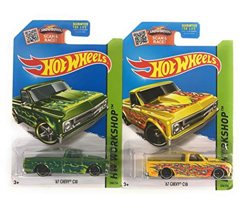 Hot Wheels Cars 2-Pack Lot Bundle Pick-A-Pair (HW Workshop '67 Chevy C10 208/250 Yellow & Green with Flames) Hot Wheels Cars 2-Pack Lot Bundle Pick-A-Pair (HW Workshop '67 Chevy C10 208/250 Yellow & Green with Flames)