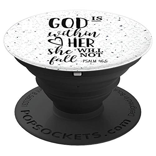 God Is Within Her She Will Not Fall - Bible Verse on White - PopSockets Grip and Stand for Phones and Tablets