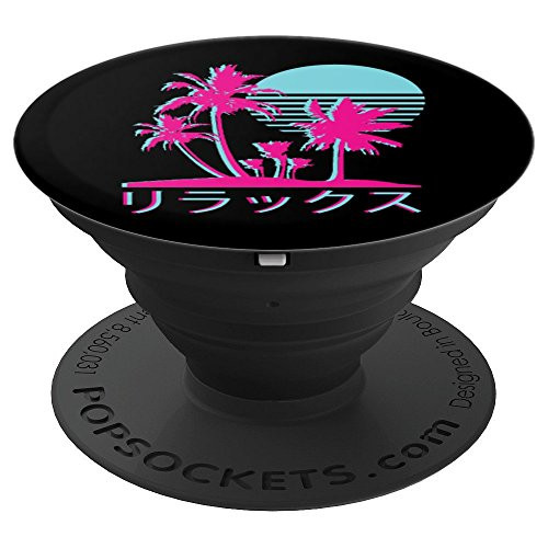 Aesthetic Vaporwave Palm Tree Beach Retro 1980s Otaku - PopSockets Grip and Stand for Phones and Tablets