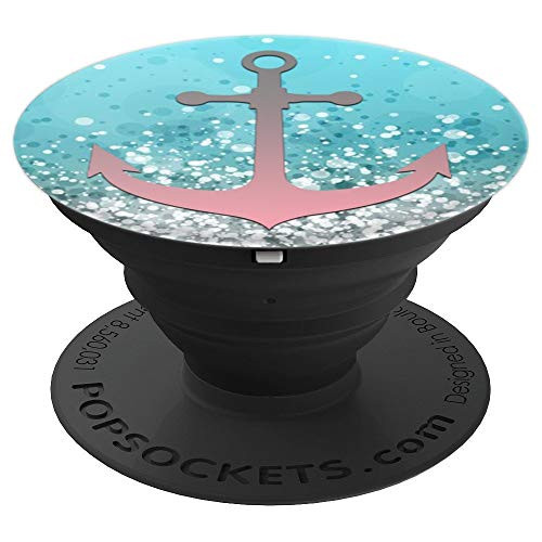 Pink Gray Anchor nautical design On Light ice blue PopSockets Grip and Stand for Phones and Tablets