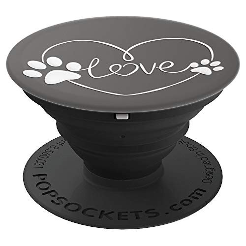 Silver White Dog Paw Print Heart Love On Space Gray PopSockets Grip and Stand for Phones and Tablets