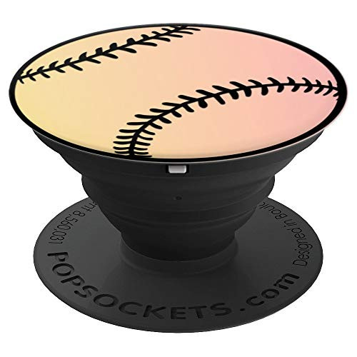 Black Baseball Softball On Pink Yellow PopSockets Grip and Stand for Phones and Tablets