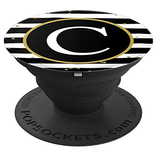 Black & White Stripes First Initial Letter C Monogram - PopSockets Grip and Stand for Phones and Tablets