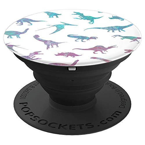 Dinosaur Pattern Blue And Pink Watercolor White Background PopSockets Grip and Stand for Phones and Tablets