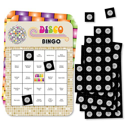 Big Dot of Happiness 70s Disco - Bar Bingo Cards and Markers - 1970s Disco Fever Party Bingo Game - Set of 18