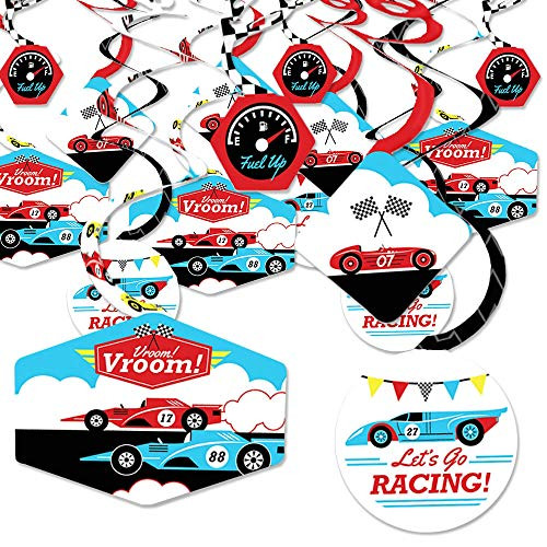 Big Dot of Happiness Lets Go Racing - Racecar - Race Car Birthday Party or Baby Shower Hanging Decor - Party Decoration Swirls - Set of 40