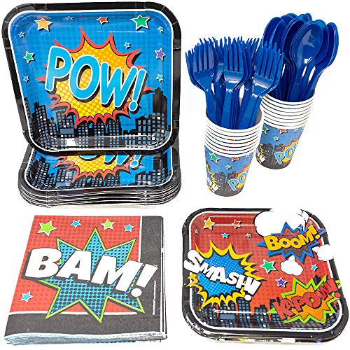 Superhero Party Supplies Packs (113+ Pieces for 16 Guests!), Superhero Party Supplies, Superhero Birthday, Tableware