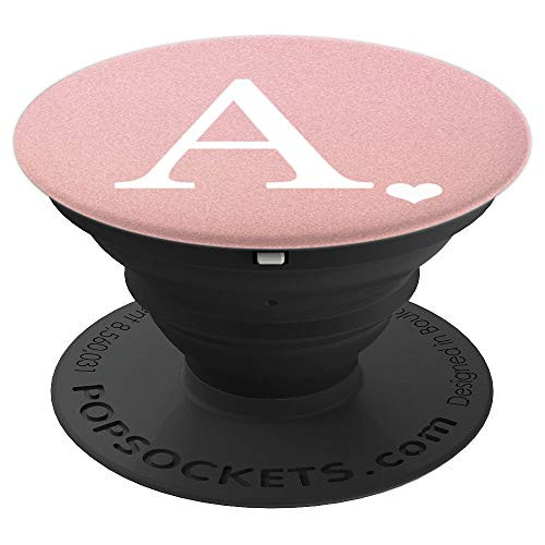 White Initial Letter A heart Monogram on Rose Pink - PopSockets Grip and Stand for Phones and Tablets