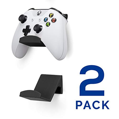 Game Controller Wall Mount Stand Holder (2 Pack) for XBOX ONE SWITCH PS4 STEAM PC NINTENDO, Universal Gamepad Accessories - No screws, Stick on, Black By Brainwavz (V2 - Improved Adhesion)