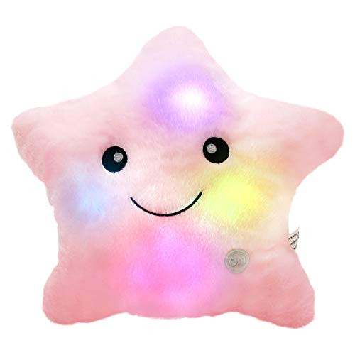 Bstaofy WEWILL Creative Twinkle Star Glowing LED Night Light Plush Pillows Stuffed Toys (Pink)