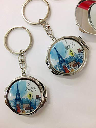 CLGIFT Set of 12 Compact Mirror for Wedding/Bridal Shower/Baby Shower/Quinceañera/Birthday/Baptism/Religious Gift/Favor (Paris Eiffel Tower Mirror Keychain)