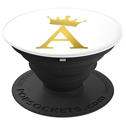 Crown, Gold Letter A Initial Monogram, White - PopSockets Grip and Stand for Phones and Tablets