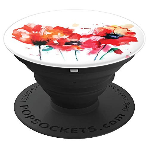 Watercolor Red Poppy Flower on white background Pattern - PopSockets Grip and Stand for Phones and Tablets Watercolor Red Poppy Flower on white background Pattern - PopSockets Grip and Stand for Phones and Tablets