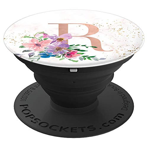 Purple Pink Blue Marble Rose Pink Monogram letter R - PopSockets Grip and Stand for Phones and Tablets
