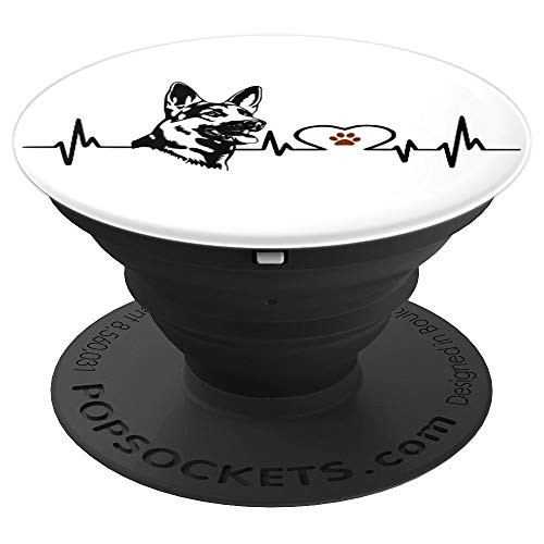 German Shepherd EKG Heartbeat Heart Line With Paw Print - PopSockets Grip and Stand for Phones and Tablets