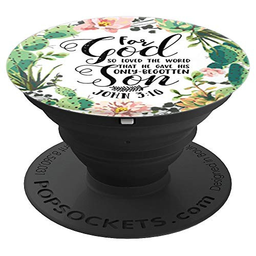 John 3:16 Bible Verse & Flowers on Black Base PDTF0109 - PopSockets Grip and Stand for Phones and Tablets
