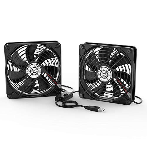 ELUTENG Dual 120mm USB Fan with 3 Speed Controller, 5V Ventilator Fan Rechargeable Compatible for Laptop Receiver DVR Playstation Xbox Desk Computer Cabinet Cooling